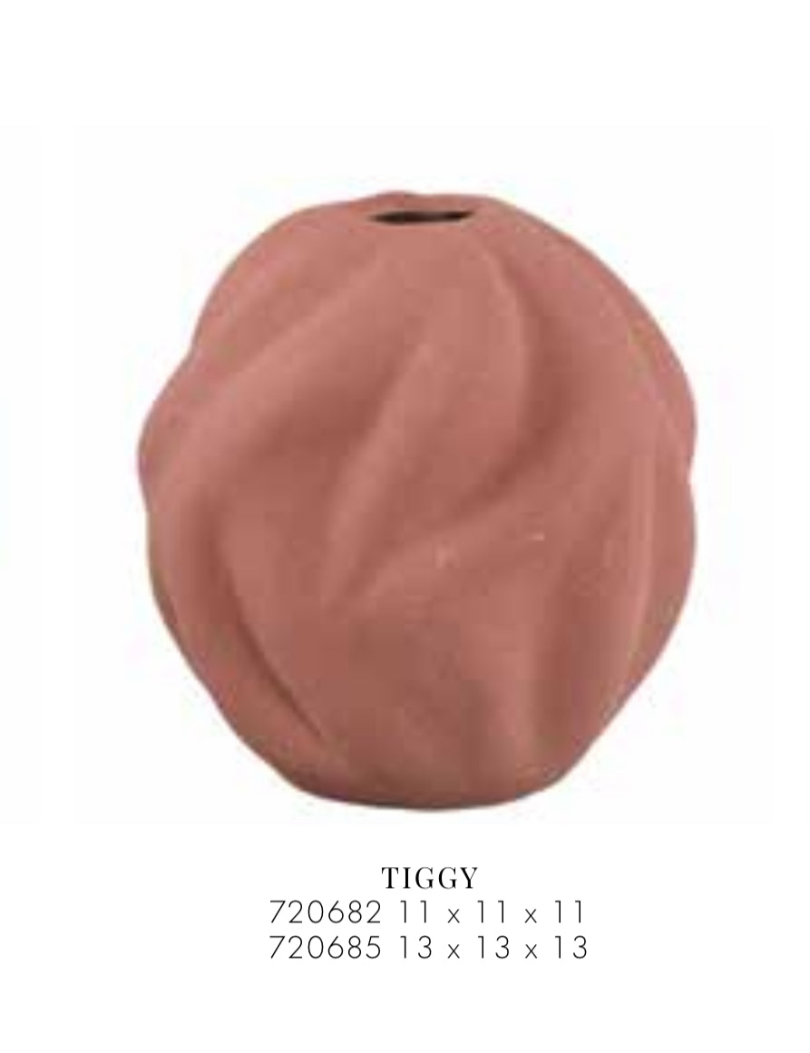 Ptmd Tiggy Rust porselain round pot wavy L