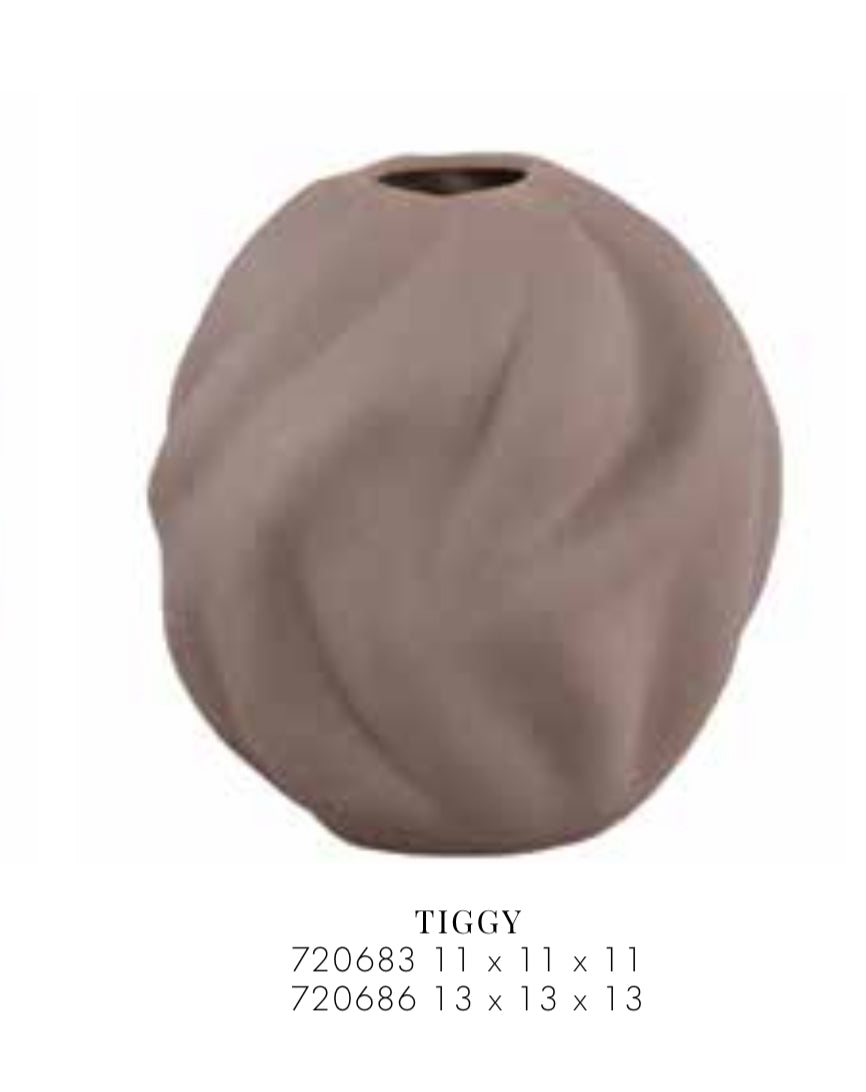 Ptmd Tiggy Rust porselain round pot wavy L