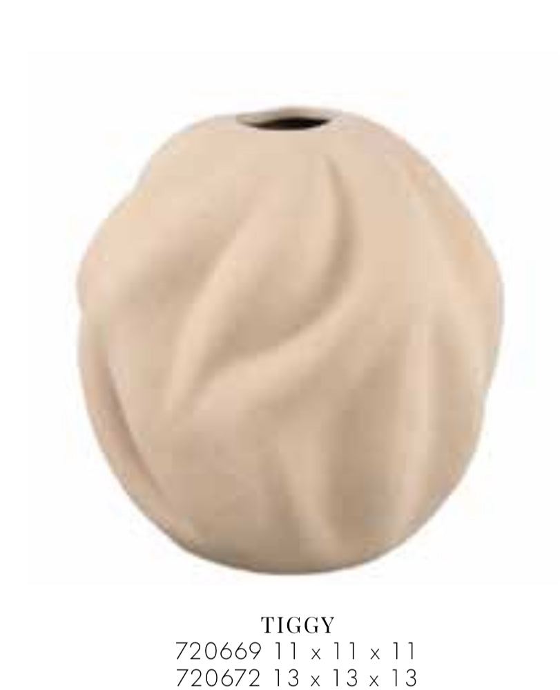 Ptmd Tiggy Rust porselain round pot wavy L