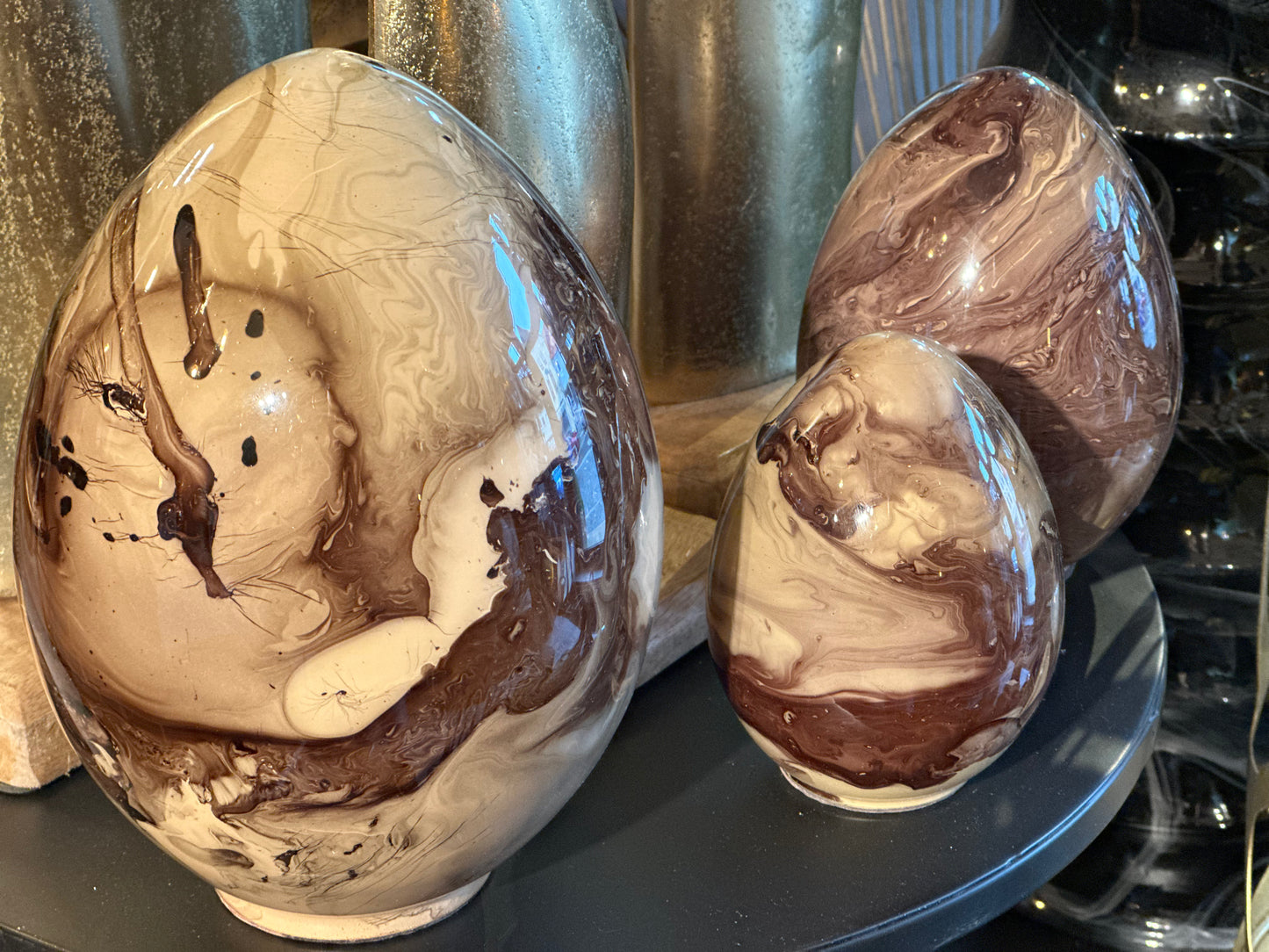 Rowana Brown glass deco egg marble S 719762 PTMD