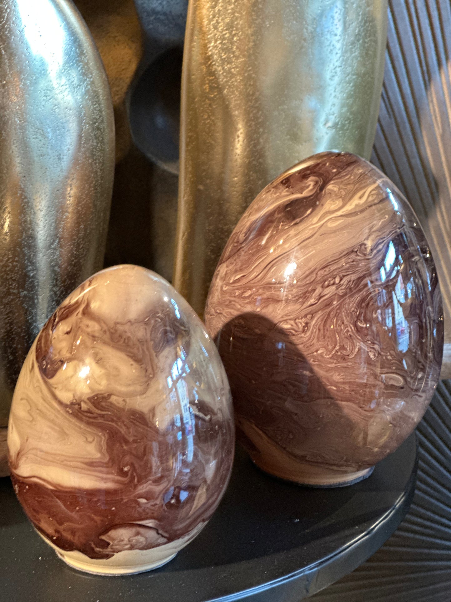 Rowana Brown glass deco egg marble S 719762 PTMD